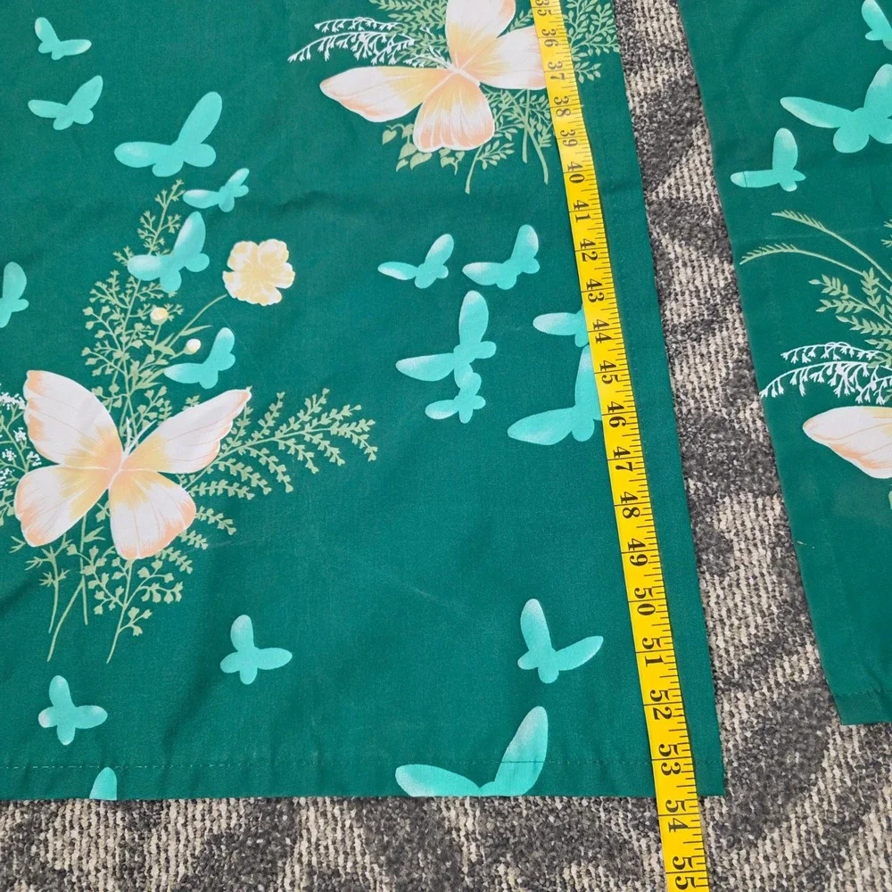 Vintage‎ Hygiene Industries Green Butterfly Floral Curtain Set 2 Panels 33x54